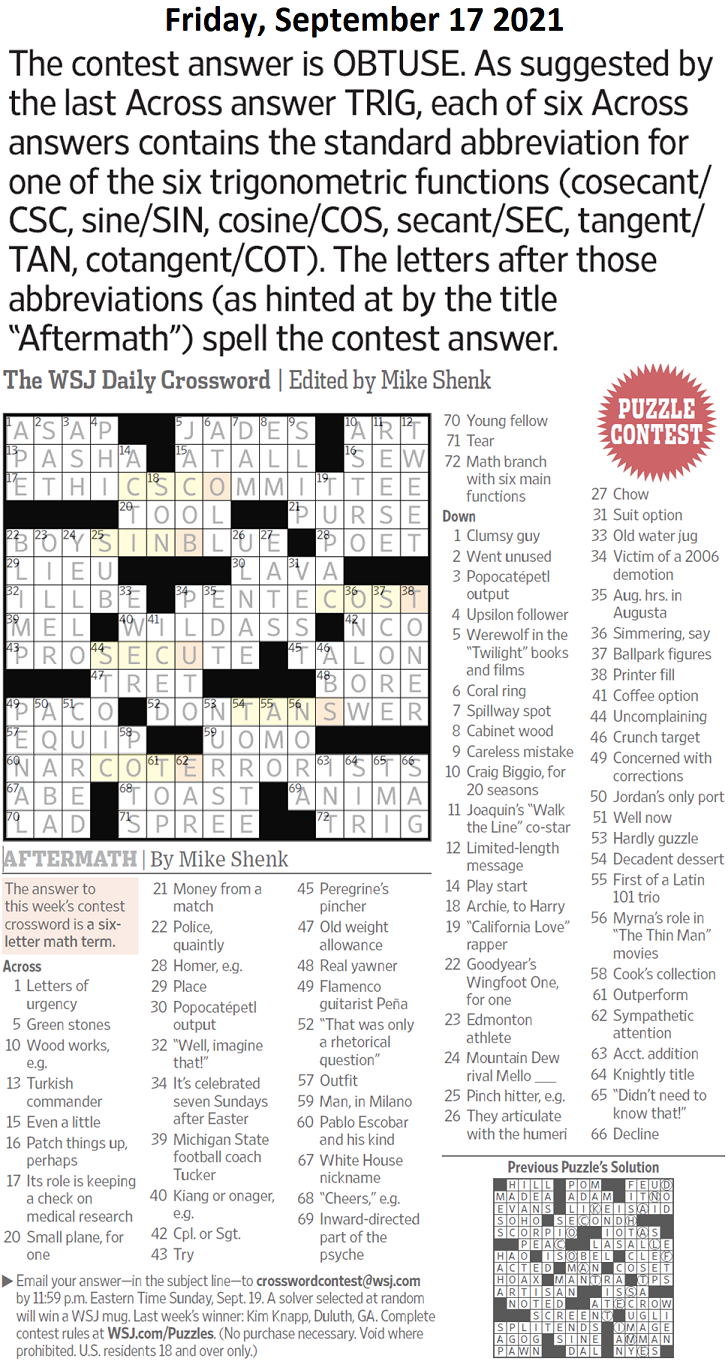 hypothesis wsj crossword